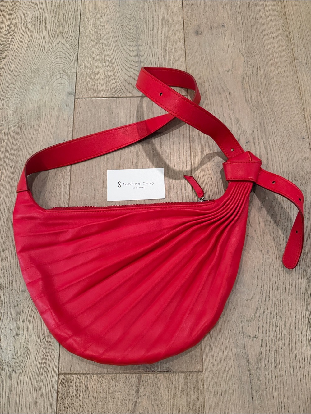 Sabrina Zeng Red Pleated Leather Crossbody